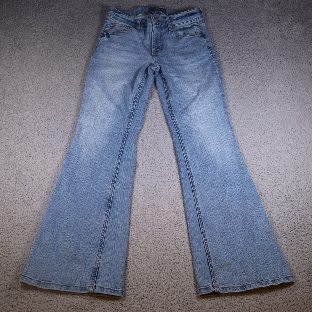 Aeropostale Womens Mid Rise Flare Jeans Medium Wash Blue Denim‎ 2 Short CAHABA1